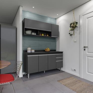 Imagem de Cozinha Compacta Ayla 150cm 6 Portas 2 Gavetas com Tampo Preto Grafite Maderatto Móveis