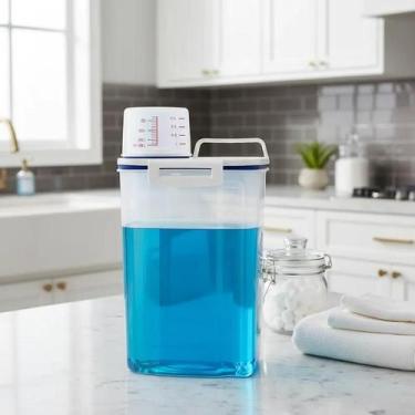 Imagem de Pote Dispenser 2L com Alça e Medidor para Sabão em Pó Liquido Amaciant