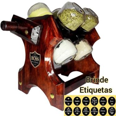Imagem de Porta Tempero Giratório com Manivela 08 Potes Mogno - Boss Arte em Mad