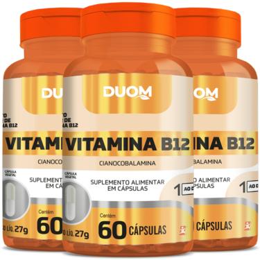 Imagem de KIT 3 VITAMINA B12 CIANOCOBALAMINA 1 CÁPSULA AO DIA 60 CAPS CADA - TOTAL: 180 CÁPSLAS - DUOM