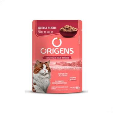 Imagem de Ração Sachê Origens Gatos Adultos Filhotes Castrados 85g, Carne/ Adult