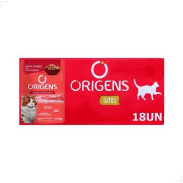 Imagem de Kit 18 Ração Sachê Origens Gatos Adulto Filhote Castrado 85g, Carne/ A