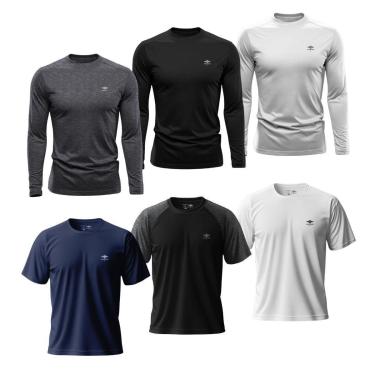 Imagem de Kit Masculino 3 Camisetas Dry Manga Longa e 3 Manga Curta Academia Verão Proteção UV Básicas-Masculino