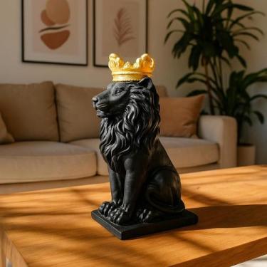 Imagem de Estátua De Leão Com Coroa Em Resina Para Decoração Adorno 37 cm - Para