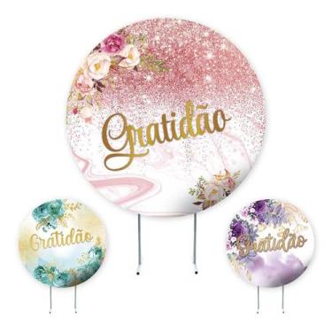 Imagem de Painel de festa Gratidão, Linhas, painel redondo, painel festa redondo