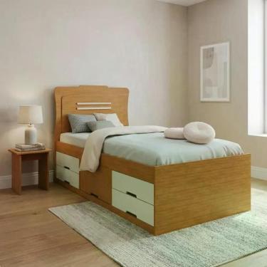 Imagem de Cama Solteiro 5 Gavetas Júlia Cinamomo/Off White - Conquista Móveis