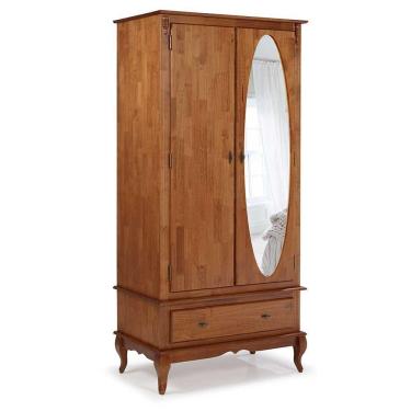 Imagem de Guarda Roupa Solteiro Madeira Maciça Com Espelho 2 Portas 1 Gaveta 60406E Linz Móveis - Imbuia 