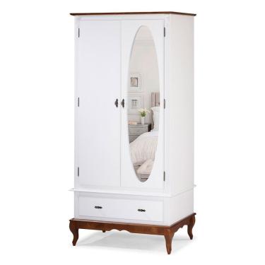 Imagem de Guarda Roupa Solteiro Com Espelho 2 Portas 1 Gaveta 60406E Linz Móveis - Branco/Imbuia