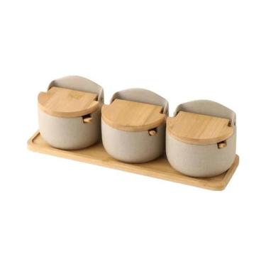 Imagem de Conjunto De Potes De Cerâmica Japonesa Para Especiarias Com Tampa De B