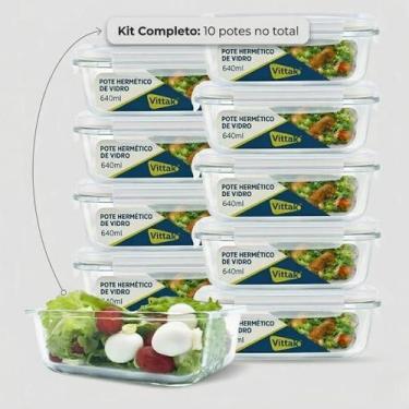 Imagem de Vittak Kit 3, 5 e 10 Potes Herméticos de Vidro Borossilicato 640ml Tra
