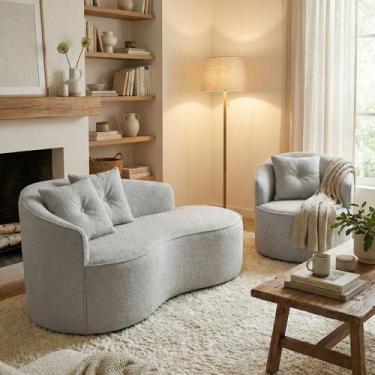 Imagem de Kit de 01 Sofá Orgânico Curvo Feijão + 01 Poltrona Confortável Sala Es