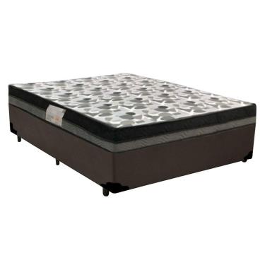Imagem de Cama Box Casal Sintético + Colchão Casal Ortobom Iso Dupla Face 60x138x188 marrom