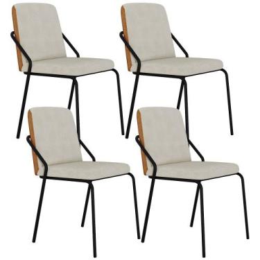 Imagem de Kit 04 Cadeiras Estofada Para Sala de Jantar Loft Preto C01 Bouclê Van