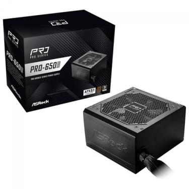 Imagem de Fonte ASRock Pro, 650W, 80 Plus Bronze, ATX 3.1, PFC Ativo, Preto, PRO