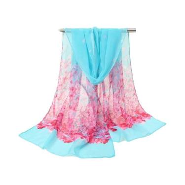Imagem de Lenço De Seda Estampado Floral Para O Verão, Xale Leve De Chiffon, Toa