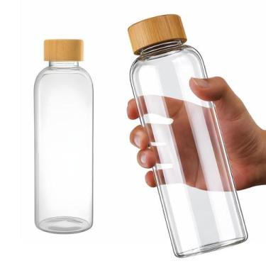 Imagem de Garrafa Squeeze De Vidro Água Chá Suco 750ml Tampa Bambu - CLICK HOUSE