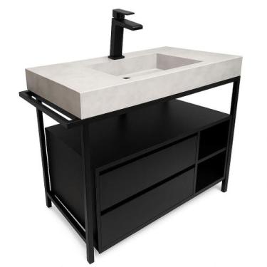 Imagem de Gabinete Suspenso Banheiro Ferro Steel Wood 80x45 cm - Venturi, Concre