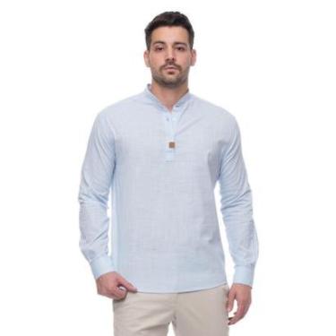 Imagem de Camisa Social Bata Masculina Gola Padre Moderna Linho Casual-Masculino