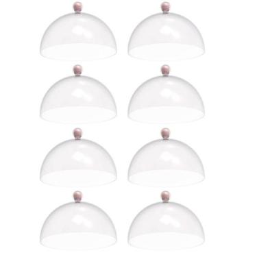 Imagem de 8 Cúpulas Plástico 25cm Bolos Tortas Doces Pratos Rosa Himalaia Bubble