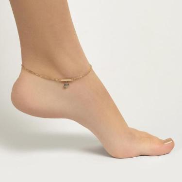 Imagem de Tornozeleira banhada a ouro 18k com coração e aplicação de rhodium Cód