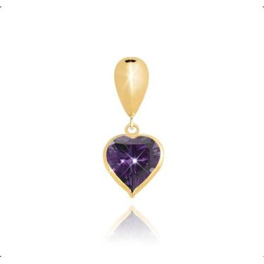 Imagem de Cordão Ouro 18k Com Pingente Gota e Coração 40cm Ametista Roxa - S.dem