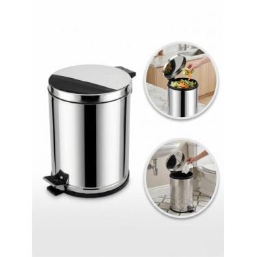 Imagem de Lixeira Pedal Cozinha Banheiro Corpo e Tampa em Aço Inox Cromado Recip