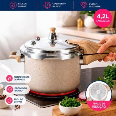 Imagem de Panela de Pressão Creme 4,2L Antiaderente Cozinha Moderna - DOLCE HOME