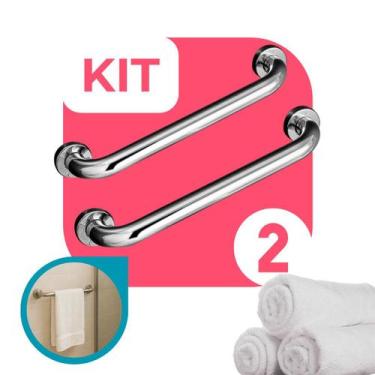 Imagem de Kit 2 Barras de Apoio Corrimao Segurança em banheiro 80cm Acessibilida