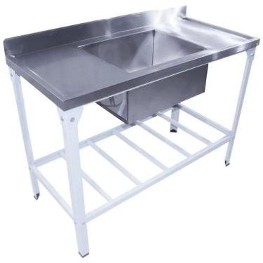 Imagem de Mesa pia aço inox industrial com paneleiro e uma cuba 1,17x0,55 innal