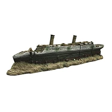 Imagem de LOVIVER Tanque de peixes de aquário em resina Titanic Shipwreck Boat Ornament Paisagem Decorações de caverna Hide Shelter 38 x 6 x 9 cm