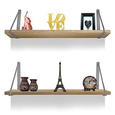 Imagem de Kit 02 Prateleiras De Parede Munique Mao Francesa Decorativa Mdf 60cm X 15cm Prata/Jade