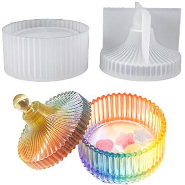 Imagem de FUNSHOWCASE Caixa de bugigangas redonda canelada de silicone de resina com tampa para cimento de concreto de argila de polímero epóxi, estojo de armazenamento de joias DIY, castiçal, cinzeiro 7,8 x 3,5 cm