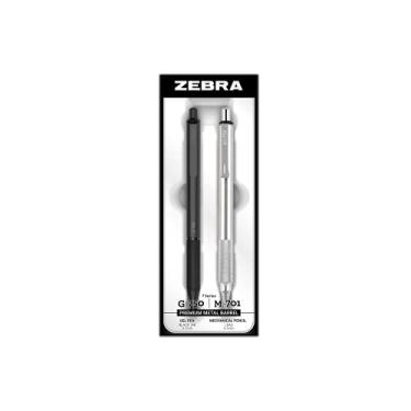 Imagem de Zebra Pen Conjunto de caneta/lápis de gel retrátil G-750 e M-701, barril de metal premium, ponta média/fina, 0,7 mm, 10512 (pacote com 1, 2 unidades no total)