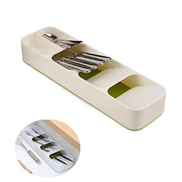 Imagem de Bandeja Organizadora De Gaveta De Cozinha Para Talheres De Prata, Separador De Talheres, Para Talheres E Utensílios, Expansível (Branco) 39,78 X 11,38 X 5,79 Cm Branco