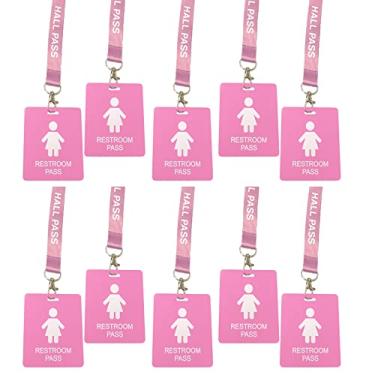 Imagem de Cordões de corredor com cartões de passagem, conjunto de passagens de sala de aula inquebrável para pais professores (escritório e enfermeira de biblioteca de banheiro), 10* Girls' Restroom Pass