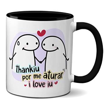 Imagem de Caneca Flork Namorados Fofos Thankiu Por Me Aturar I Love Iu (Preta)