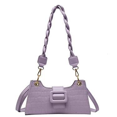 Imagem de Bolsa de ombro de couro padrão de crocodilo para mulheres média bolsa transversal moderna elegante bolsa de axila, Roxa