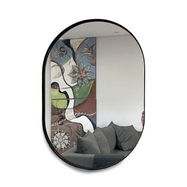 Imagem de Espelho Oval 60X40Cm Com Moldura Preto