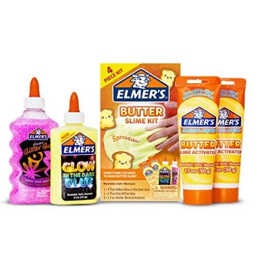 Imagem de Elmer's Kit de Slime com Geleca de Manteiga e Glitter, Inclui Ativador de Geleca de Manteiga, Cola Glow in The Dark e Rosa com Glitter, 4 Unidades