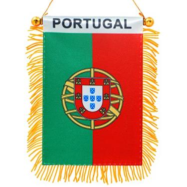 Imagem de Anley 4 X 6 Polegadas Portugal Janela Franja Pendurada Bandeira - Mini Bandeira Bandeira e Espelho Retrovisor do Carro Decoração - Franjas e Dupla Face - Bandeira Portuguesa Suspensa com Ventosa