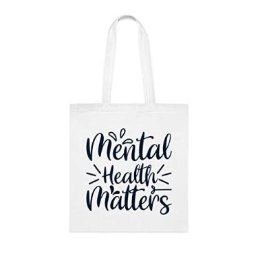 Imagem de Mental Health Matters, sacola divertida, bolsa de ombro, bolsas reutilizáveis, cesta de Natal de aniversário, ideia de presente, Branco