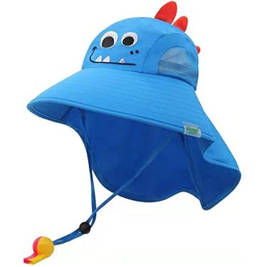 Imagem de Chapéu bucket infantil UPF50+ proteção solar chapéu viseira solar chapéus de praia de abas grandes com malha e alça de queixo ajustável chapéu de pescador para meninos meninas de 3