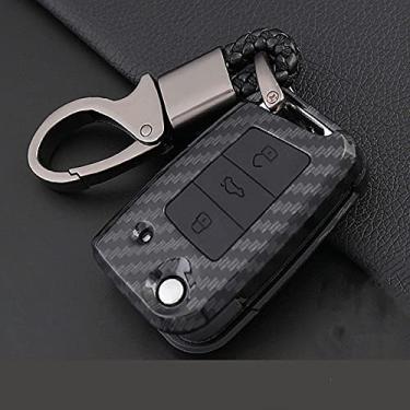Imagem de CSHU Porta-chaves do carro capa porta-chaves Porta-chaves com anel, adequado para VW Volkswagen Golf Bora Jetta POLO Passat B5 Skoda Superb Octavia Fabia SEAT Ibiza Leon, B, preto