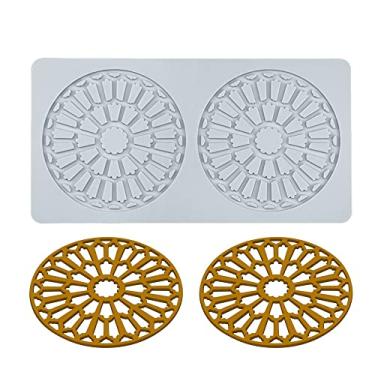 Imagem de TUKE Moldes de silicone de folhas 3D tapete de fondant de bolo de flor moldes de pastelaria de folha de abelha molde de renda oca chocolate impressão de rosa (Circular_22,6x11,7x0,3 cm_B)