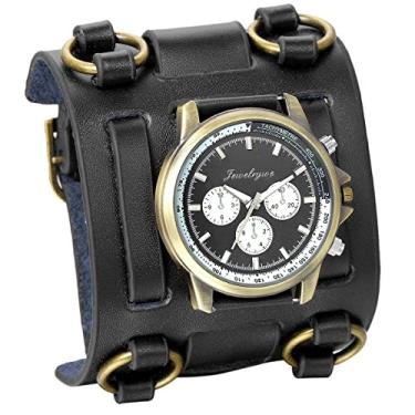 Imagem de JewelryWe Relógio de pulso masculino estilo punk gótico hip-hop preto marrom para o dia das bruxas, Preto, dourado, Plano