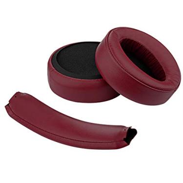 Imagem de Geekria Conjunto de almofadas de reposição + faixa de cabeça compatível com fones de ouvido Sony MDR-XB950BT, MDR-XB950B1, peças de reparo (vermelho escuro)