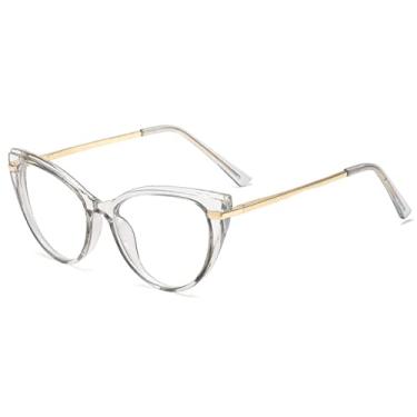 Imagem de Armações de óculos anti-luz azul moda feminina vintage cateye armação de óculos masculinos metal transparente, transcinza, tamanho único