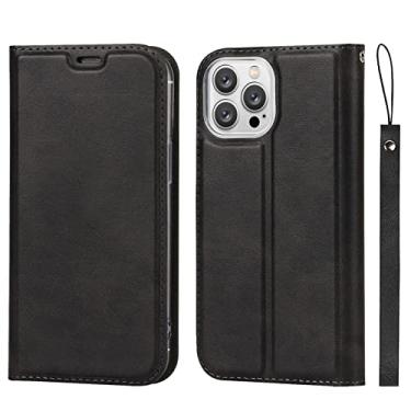 Imagem de YINGDAFENG Capa carteira para iPhone 14/14 Pro/14 Plus/14 Pro Max, capa flip de couro PU com suporte e slots para cartão, capa protetora interna de TPU à prova de choque, preta, 14pro 6,1 polegadas