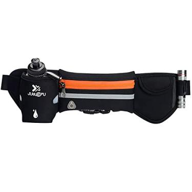 Imagem de Cinto de hidratação feminino masculino para trilha corrida à prova d'água refletivo quadril pacote de cintura com fone de ouvido maratona para corrida com garrafa de água de 280 ml, laranja, 44 * 13 cm