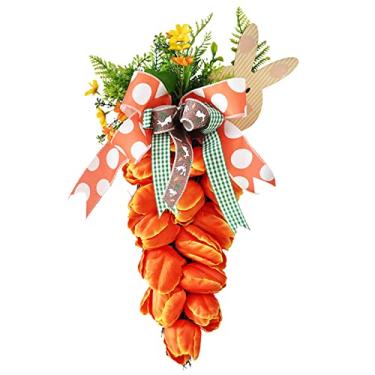 Imagem de Yajun Guirlanda de Páscoa Artificial Tulipa Cenoura Guirlanda Com Decorações de Rattan Decoração Para Porta Frontal Janela Parede Varanda Jardim Artesanato, Laranja, 48CM